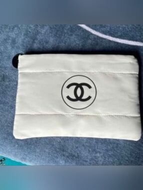 Cosmetic Case White Quilted  Logo Pouch